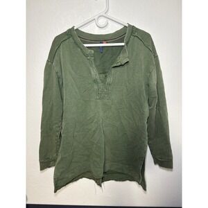 Pilcro Green Cotton Pullover Sweatshirt Split Back V Neck Casual Size L